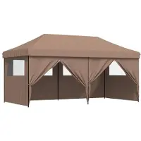 vidaXL Tente de réception pliante Pop-Up avec 4 panneaux latéraux Marron