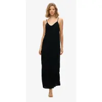 Superdry Femme À Volants À Bretelles Robe Longue, Noir - Taille: 40