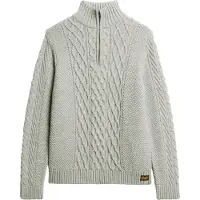 Superdry Homme Pull Torsadé à col Zippé Jacob Gris Clair Taille: S