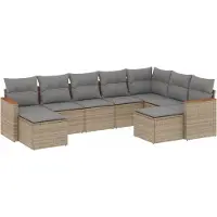 vidaXL Ensemble de salon de jardin 9 pièces avec coussins beige Poly rotin