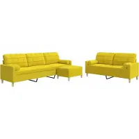 vidaXL Ensemble de canapés 3 pièces avec pouf & coussins décoratifs Tissu jaune clair