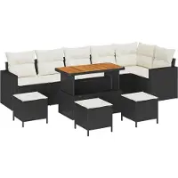 vidaXL Ensemble de canapés de jardin avec coussins 11 pièces Noir et crème Poly-rotin