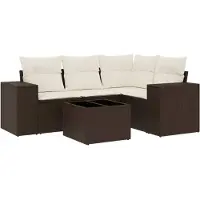vidaXL Ensemble de salon de jardin 5 pièces avec coussins Marron Poly Rattan