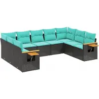 vidaXL Ensemble de salon de jardin 9 pièces avec coussins noir poly rotin