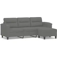 vidaXL Canapé 3 places avec pouf gris foncé 180 cm Tissu microfibre
