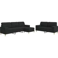 vidaXL Ensemble de canapés 3 pièces avec pouf & coussins décoratifs Noir Tissu