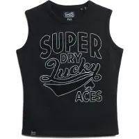 Superdry pour femme. W6011898A T-shirt avec bordures rétro noires (M), Casuel, Coton, Sans manches / bretelles