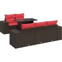 vidaXL Ensemble de salon de jardin 6 pièces avec coussins Marron Poly rotin Acacia