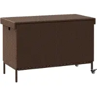 vidaXL Coffre de jardin à roulettes brun 110x55x73 cm Poly rotin