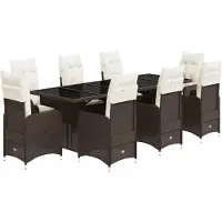 vidaXL Ensemble de jardin bistrot 9 pièces avec coussins Marron Poly rotin