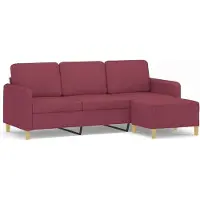 vidaXL Canapé 3 places avec pouf vin rouge 180 cm Tissu