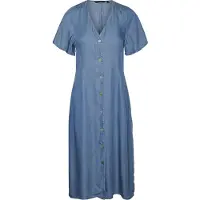 Vero Moda Liliana Calf Short Sleeve Long Dress Bleu XS Femme