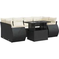 vidaXL Ensemble de salon de jardin 7 pièces avec coussins noir poly rotin
