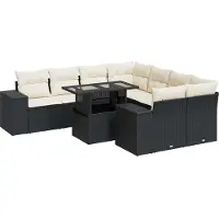 vidaXL Ensemble de salon de jardin 9 pièces avec coussins noir poly rotin