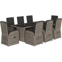vidaXL Salon de jardin 9 pièces avec coussins Gris Poly Rattan