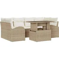 vidaXL Ensemble de canapé de jardin , 7 pièces, beige, en polyrotin