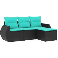 vidaXL Ensemble canapé de jardin 4 pièces avec coussins, polyrattan noir