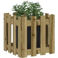 vidaXL Jardinière avec design de clôture 40x40x40 cm pin imprégné