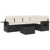 vidaXL Ensemble de salon de jardin 6 pièces avec coussins noir poly rotin