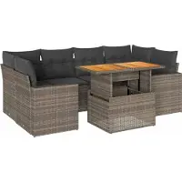 vidaXL Ensemble de salon de jardin 7 pièces avec coussins Gris Poly rotin