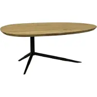 Wohnling Table basse Acacia massif ovale 87cm - Table de salon ovale design avec structure métallique noire - Table basse moderne faite main