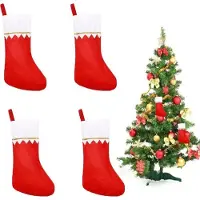 Hobby Hall Lot de 4 chaussettes de cheminée de Noël pour cadeaux blanc et rouge