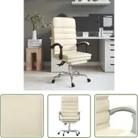 The Living Store Chaise de bureau avec fonction massage Crème Similicuir
