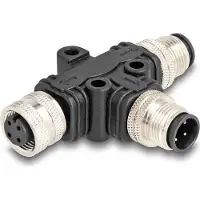DeLOCK M12 T-Splitter A-codée 4-broches Mâle vers 1 x Mâle et 1 x F
