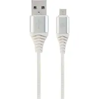 Cablexpert gembird Baumwoll Micro-USB-Ladekabel, 2m, silber/weiß