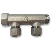 Pettinaroli fordelerrør laiton TEA 2 x 15 mm afgrening, BI-502XT
