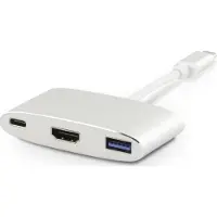 LMP Adaptateur -USB-C (m) vers HDMI [4Kx2K] (f) & USB 3.0 (f) & USB-C Chargeur multiport, argenté