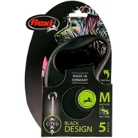 Flexi Laisse automatique Black Design M Corde 5m Rose