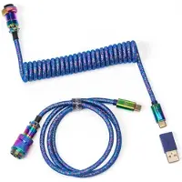 Keychron Premium Coiled Aviator Cable - Câble spiralé pour clavier mécanique Rainbow Plated Blue - Droit