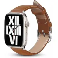 Crong Bracelet Noble - Bracelet en cuir véritable pour Apple Watch 44/45/46/49 mm (Moka)