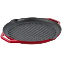 Sourcing Enameled Ribbed Cast Iron Fry Pan Red, Poêle + casserole, Rouge
