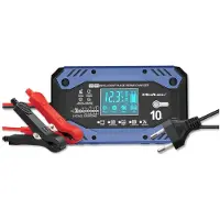 Qoltec Chargeur intelligent 52482 pour batteries AGM, GEL et LiFePO4 standard | Chargeur avec fonction de réparation | 12-24 V | 10 A | Écran LCD | Charge en 9 étapes