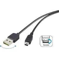 Renkforce Câble USB USB 2.0 USB-A mâle, USB-Mini-B mâle 1.80 m noir connecteur réversible, doré