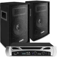 VONYX DJ Set - DJ sound installation for the starting DJ - SL8 speakers and VPA300 Bluetooth V (Actif), Haut-parleur PA, Noir