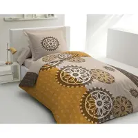 HOME LINGE PASSION Parure De Couette 100% Coton Gris Et Ocre Orangé