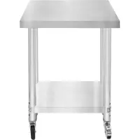 KuKoo Table de Travail Préparation Professionelle Cuisine en Inox - 60cm x 45cm x 86cm - Plan de préparation Culinaire Chariot de Cuisine - 4 Roues Amovibles - Restaurant, Bar, HORECA CDH
