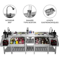 KuKoo Station de bar à cocktail double en acier inoxydable, avec bac à glace isolé, évier et rince-verres