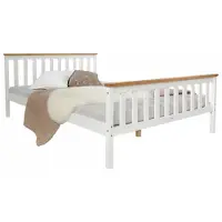Homestyle4u Lit en bois double massif pin 140x200 blanc cadre de lit avec sommier futon lit
