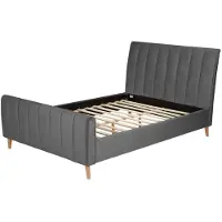 Homestyle4u Lit rembourré 140x200 avec sommier à lattes Gris Anthracite Velours Lit double en tissu
