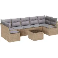 vidaXL Ensemble de salon , 8 pièces, 7 places, beige et gris, en polyrotin