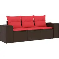 vidaXL Ensemble de canapé de jardin 3 pièces avec coussins, brun, polyrattan