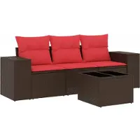 vidaXL Ensemble canapé de jardin 4 pièces avec coussins, brun, polyrattan