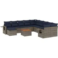vidaXL Ensemble de 12 canapés de jardin avec coussins, gris, polyrattan