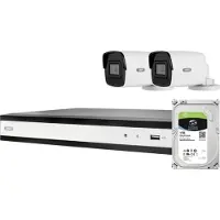 ABUS Komplett-Set mit 2 PoE TVVR36423T Mini Tube-Kameras + Rekorder (1920 x 1080 Pixels), Caméra réseau, Noir, Blanc