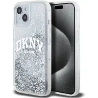 DKNY DKHCP15SLBNAET iPhone 15 / 14 / 13 6.1" biały/white hardcase Liquid Glitter Big Logo (Apple iPhone 13, Apple iPhone 14, Apple iPhone 15), Coque pour téléphone portable, Transparent, Gris