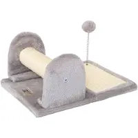 Lionto Arbre à chat pour chats et chatons, compact, stable & polyvalent avec balle de jeu, barre en sisal & surface à gratter, gris clair